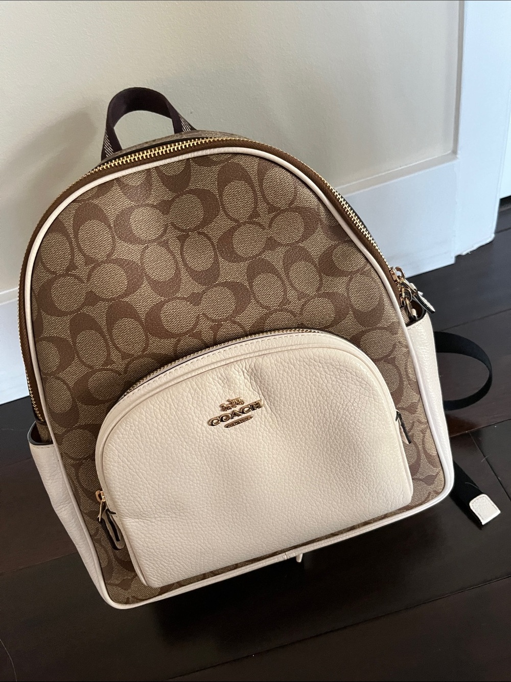 Authentic Coach Signature Canvas Mini Backpack in Brown and Cream
